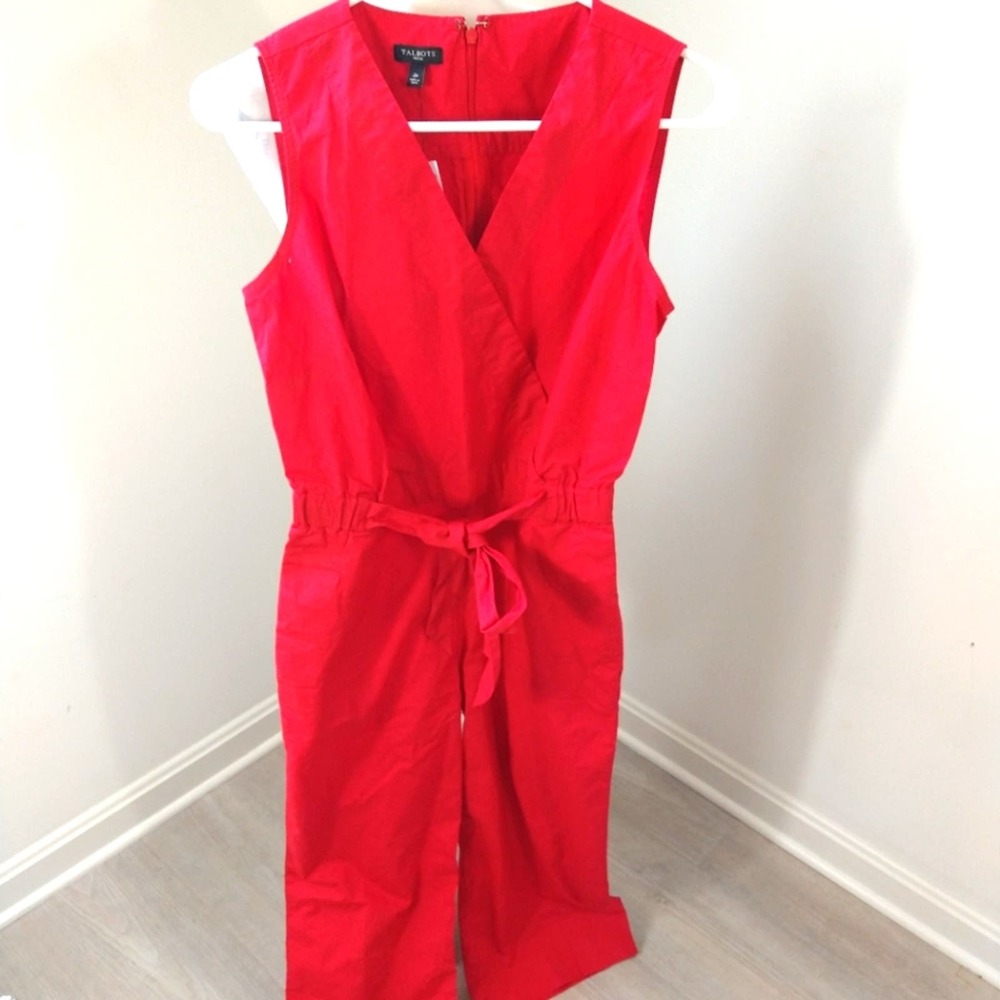 New Talbots surplice vneck red sleeveless cropped jumpsuit sz 2 petite
